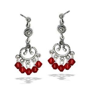 NWT Sterling Silver Marcasite Earring With Dangling Red Crystals